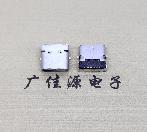 泉州type c24p板上双壳连接器接口 DIP+SMT L=10.0脚长1.6母头